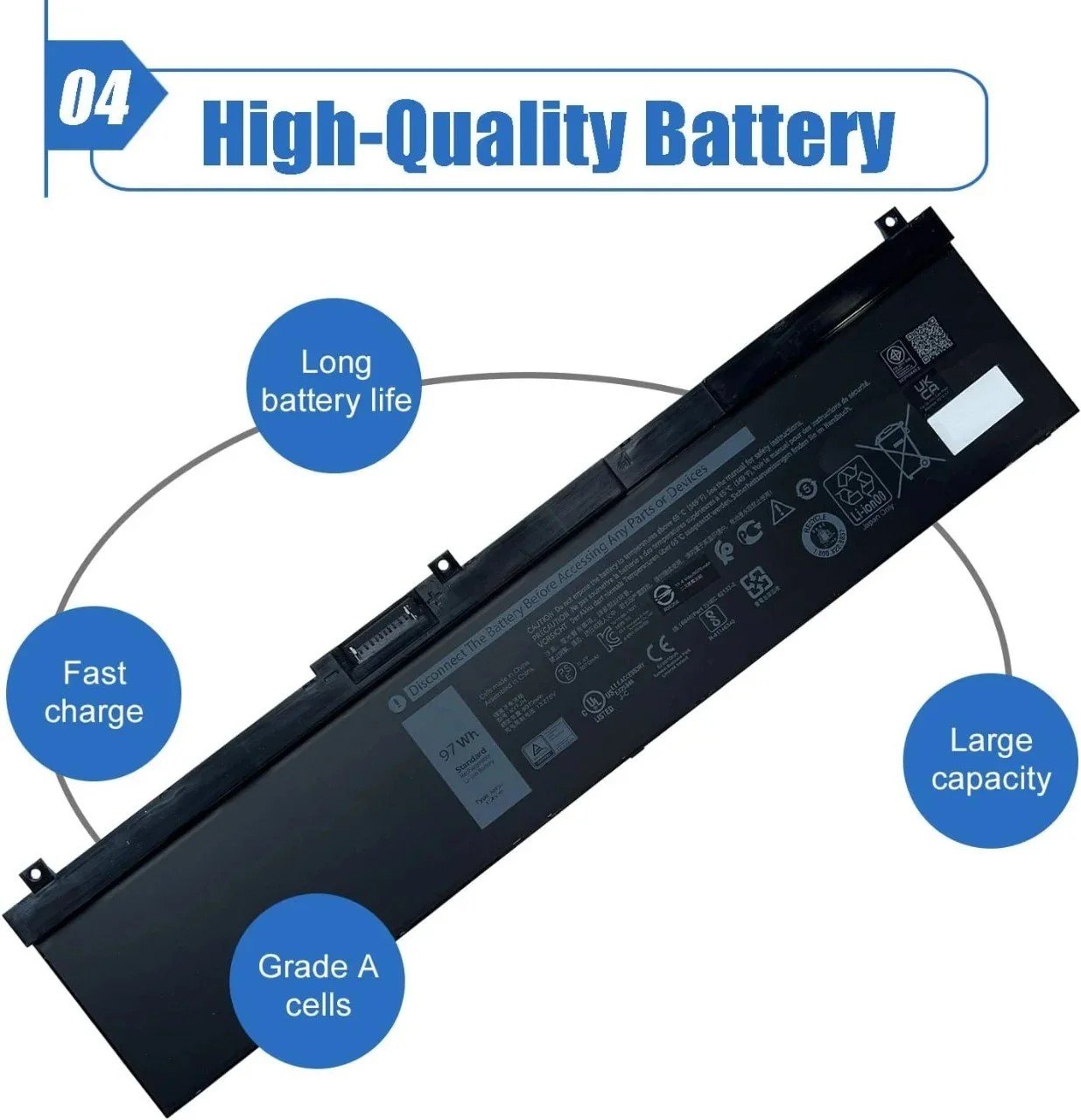 Batterie Dell NYFJH, 0WMRC, 00WMRC, GW0K9, 5TF10